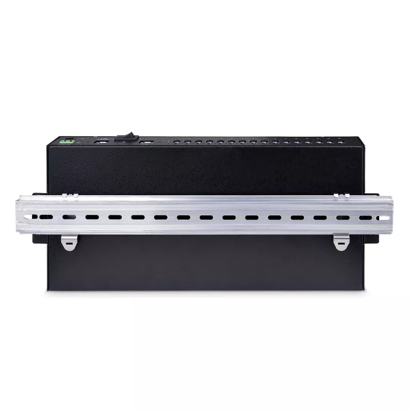 StarTech.com 16-pordiline tööstuslik USB 3.0 jaotur 5 Gbps, metallist, DIN-/pinna-/raami külge kinnitatav, ESD-kaitse, klemmiploki toide, kuni 120 W jagatud USB-laadimine, kahe hostiga jaotur/lüliti