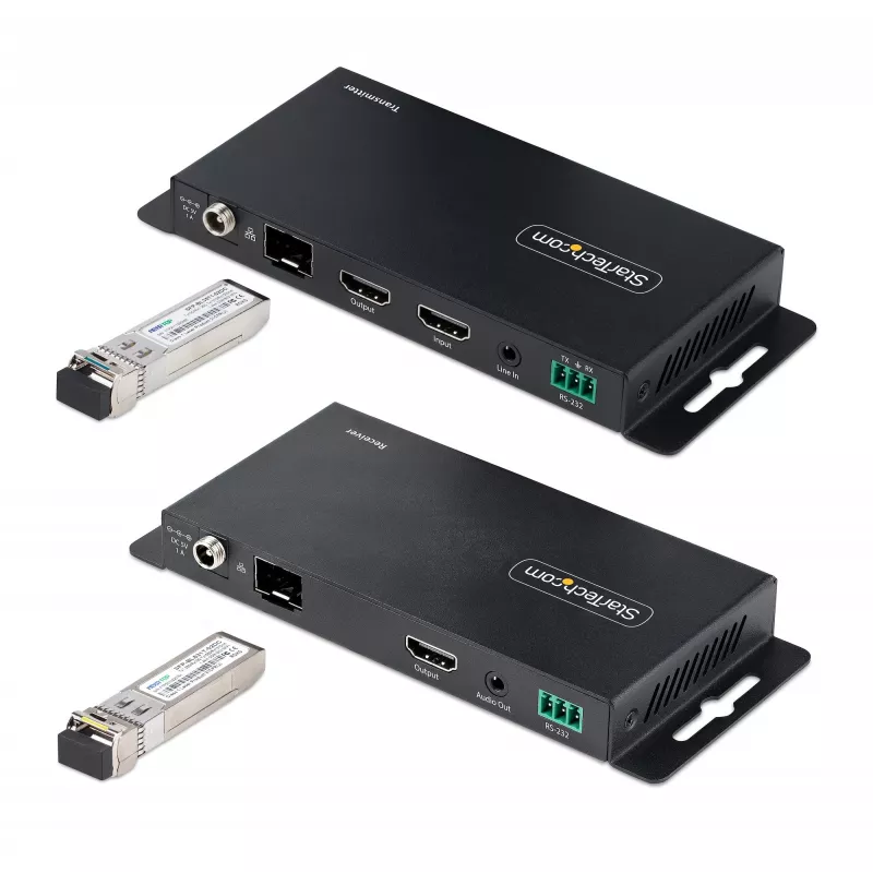 StarTech.com 4K HDMI üle fiiberoptika pikenduskomplekt, 4K 60Hz kuni 3300 jalga/1 km (ühemoodiline) või 1000 jalga/300 m (mitmemoodiline) LC fiiberoptika, HDR, HDCP, 3,5 mm heli/RS232/IR pikendus, saatja ja vastuvõtja komplekt