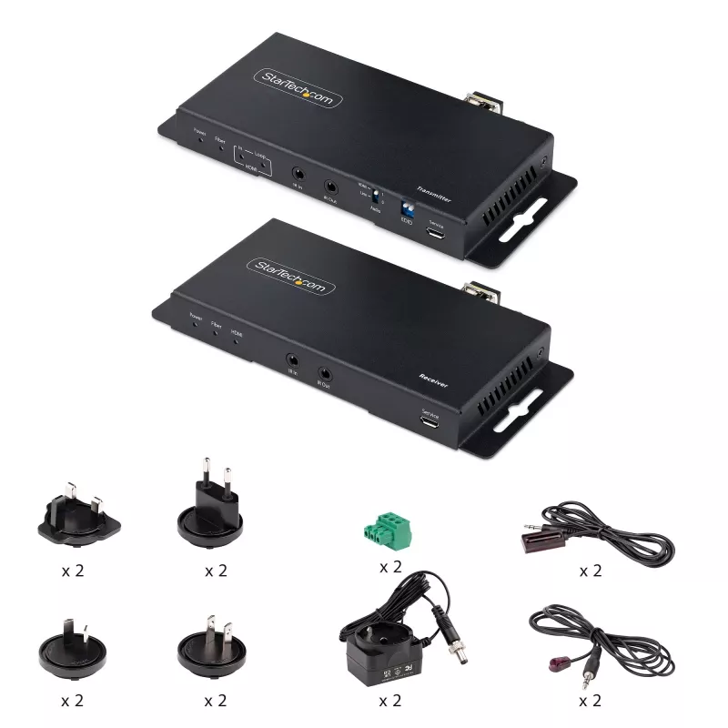 StarTech.com 4K HDMI üle fiiberoptika pikenduskomplekt, 4K 60Hz kuni 3300 jalga/1 km (ühemoodiline) või 1000 jalga/300 m (mitmemoodiline) LC fiiberoptika, HDR, HDCP, 3,5 mm heli/RS232/IR pikendus, saatja ja vastuvõtja komplekt