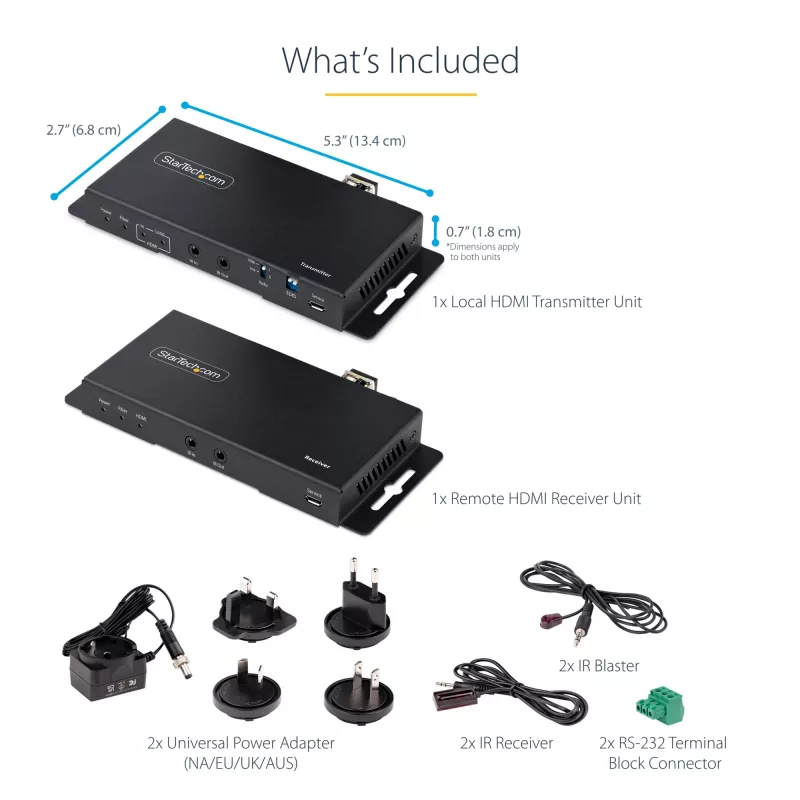 StarTech.com 4K HDMI üle fiiberoptika pikenduskomplekt, 4K 60Hz kuni 3300 jalga/1 km (ühemoodiline) või 1000 jalga/300 m (mitmemoodiline) LC fiiberoptika, HDR, HDCP, 3,5 mm heli/RS232/IR pikendus, saatja ja vastuvõtja komplekt