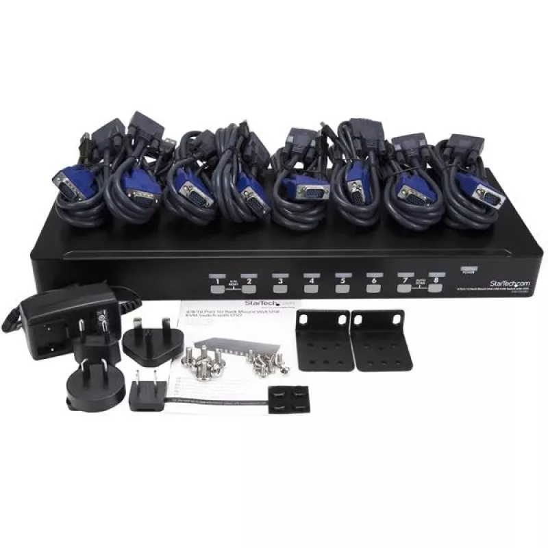 StarTech.com 8 pordiga 1U riiulisse paigaldatav USB KVM-lüliti komplekt OSD ja kaablitega