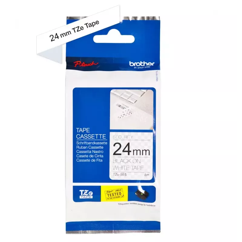 Sildistuslint Brother TZE-SE5 — 24 mm x 8 m, must valgel