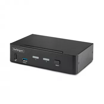 StarTech.com 2-pordiline DisplayPort KVM-lüliti, 8K 60Hz / 4K 144Hz, üks ekraan, DP 1.4, 2x USB 3.0 porti, 4x USB 2.0 HID-porti, nupu- ja kiirklahvidega ümberlülitamine, TAA nõuetele vastav – operatsioonisüsteemist sõltumatu, metallkorpus