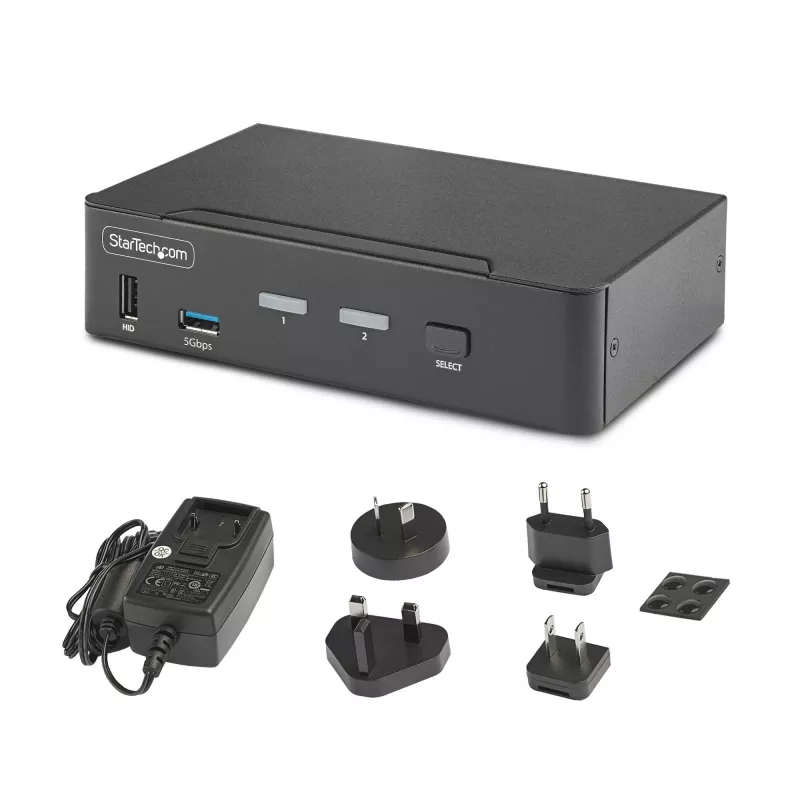 StarTech.com 2-pordiline DisplayPort KVM-lüliti, 8K 60Hz / 4K 144Hz, üks ekraan, DP 1.4, 2x USB 3.0 porti, 4x USB 2.0 HID-porti, nupu- ja kiirklahvidega ümberlülitamine, TAA nõuetele vastav – operatsioonisüsteemist sõltumatu, metallkorpus