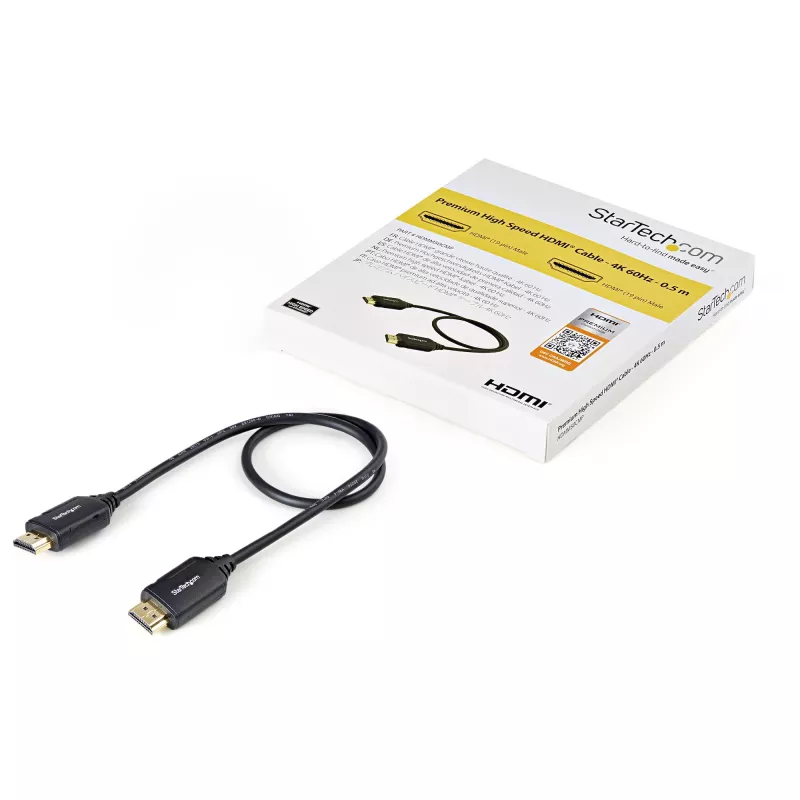 StarTech.com 1.6ft (50cm) Premium Certified HDMI 2.0 kaabel with Ethernet - High Speed Ultra HD 4K 60Hz HDMI kaabel HDR10 - HDMI Cord (Male/Male Connectors) - For UHD Monitors, TVs, Displays