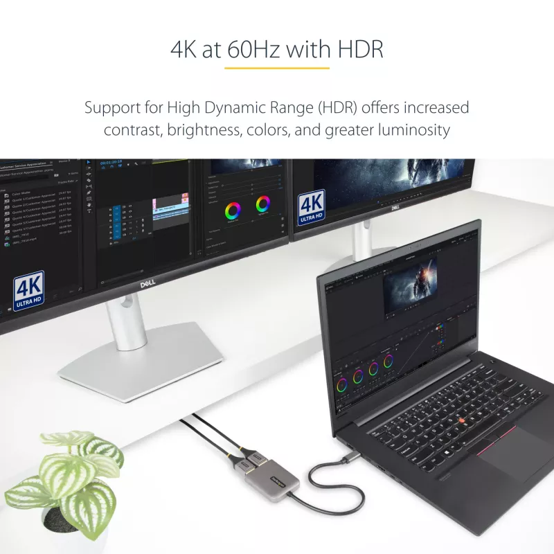 StarTech.com USB-C–kahekordse DisplayPort 1.4 adapteriga, USB USB-C mitme monitori MST-jaotur, kahe 5K 60 Hz DP sülearvutiekraani laiendaja/jagaja, HDR, eriti pikk sisseehitatud kaabel – ainult Windows