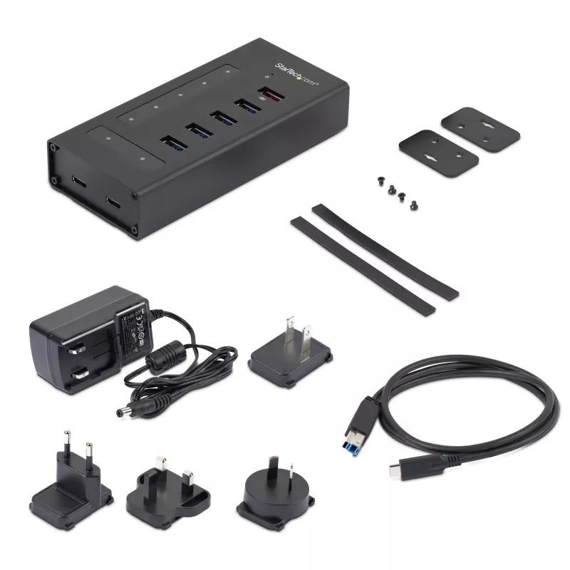 StarTech.com 7 pordiga USB-C jaotur – USB USB-C kuni 2x USB-C/5x USB-A – äriklassi metallist USB 3.0 jaotur – SuperSpeed USB 3.2 Gen 1 (5 Gbit/s) – isetoitega – BC 1.2 kiirlaadimine – paigaldatav/vastupidav