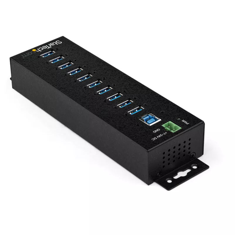 StarTech.com 10-pordiline USB 3.0 jaotur toiteadapteriga – tööstuslik metallist USB-A jaotur ESD ja 350 W liigpingekaitsega – DIN/seina/lauale kinnitatav – kiire USB 3.2 Gen 1 (5 Gbps) jaotur