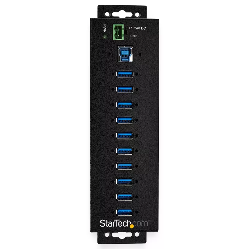 StarTech.com 10-pordiline USB 3.0 jaotur toiteadapteriga – tööstuslik metallist USB-A jaotur ESD ja 350 W liigpingekaitsega – DIN/seina/lauale kinnitatav – kiire USB 3.2 Gen 1 (5 Gbps) jaotur