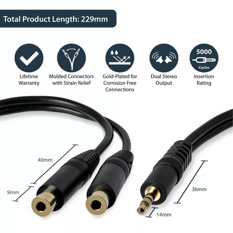 StarTech.com 6-tolline stereojagajakaabel – 3,5 mm isane kuni 2x 3,5 mm emane