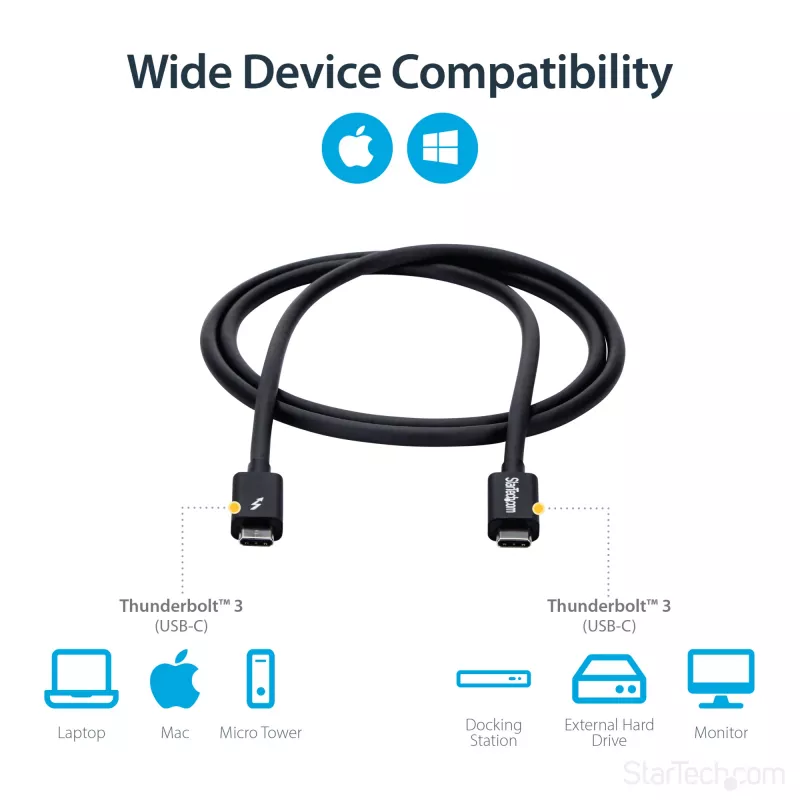 StarTech.com 1m Thunderbolt 3 (20Gbps) USB-C kaabel – Thunderbolt, USB ja DisplayPort ühilduv