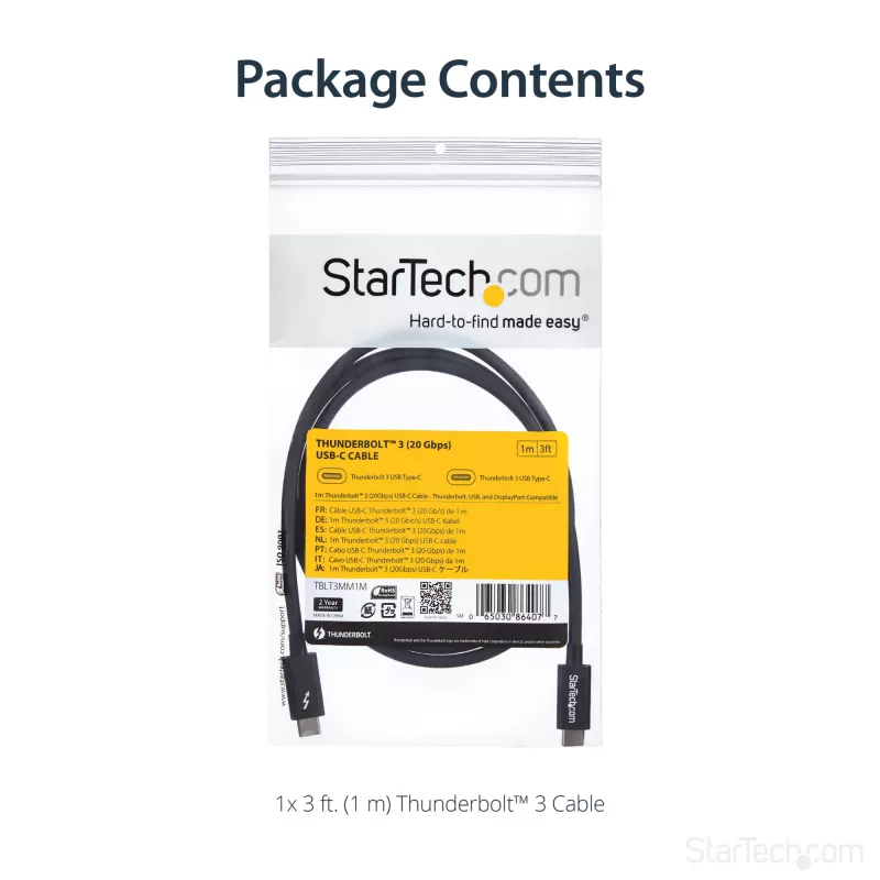 StarTech.com 1m Thunderbolt 3 (20Gbps) USB-C kaabel – Thunderbolt, USB ja DisplayPort ühilduv