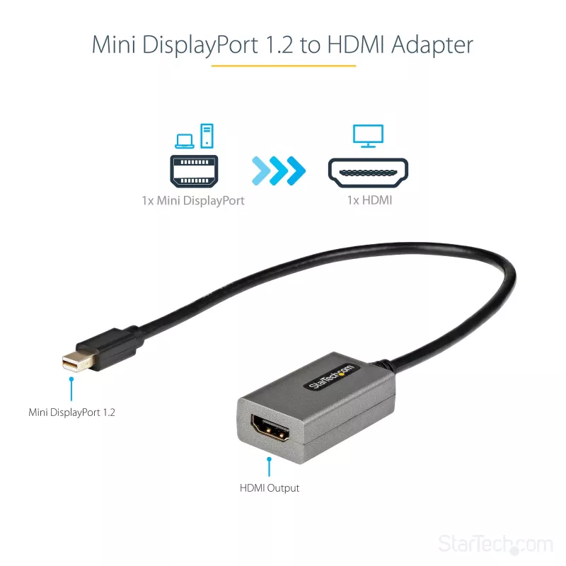 StarTech.com Mini DisplayPort HDMI-le adapter - mDP HDMI-adapteri adapter - 1080p - Mini DisplayPort 1.2 HDMI-ekraanile/kuvarile - Mini DP HDMI-videomuundur - 12 tolli pikkune kinnitatud kaabel - Uuendatud versioon MDP2HDMI-st