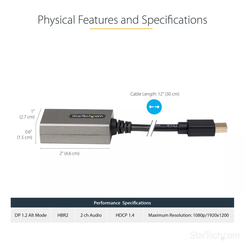 StarTech.com Mini DisplayPort HDMI-le adapter - mDP HDMI-adapteri adapter - 1080p - Mini DisplayPort 1.2 HDMI-ekraanile/kuvarile - Mini DP HDMI-videomuundur - 12 tolli pikkune kinnitatud kaabel - Uuendatud versioon MDP2HDMI-st