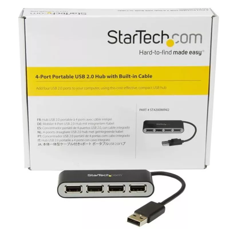 StarTech.com 4-pordiline kaasaskantav USB 2.0 jaotur sisseehitatud kaabliga