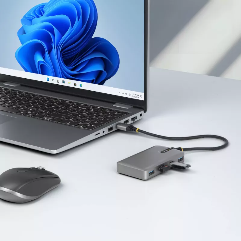 StarTech.com 4-pordiline USB-jaotur – USB 3.0 5 Gbps, siiniga toidetav, USB-A kuni 4x USB-A jaotur koos valikulise lisatoitesisendiga – kaasaskantav laua-/sülearvuti USB-jaotur, 1 jala/30 cm kaabel, USB-laiendusjaotur