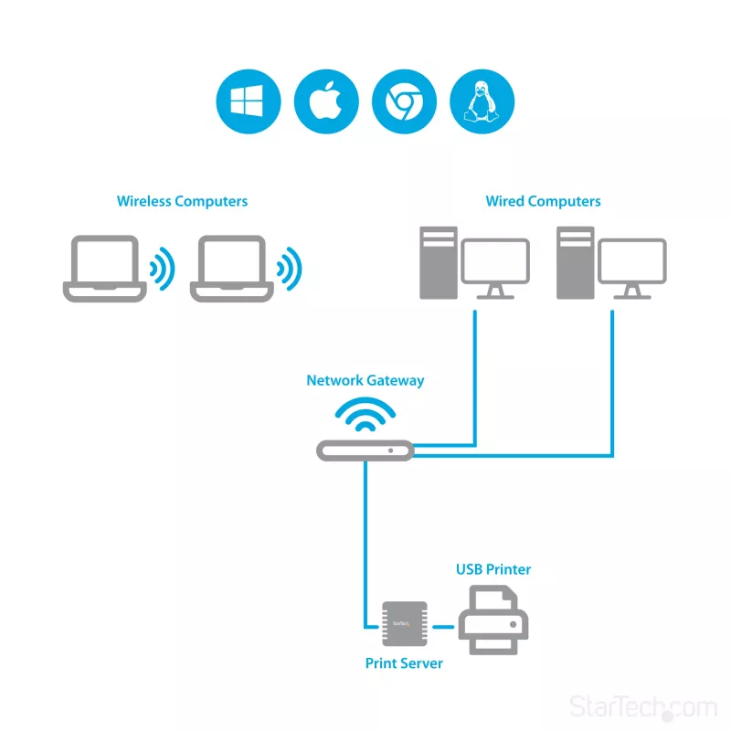 StarTech.com 10/100Mbps Ethernet to USB 2.0 võrk LPR Print Server