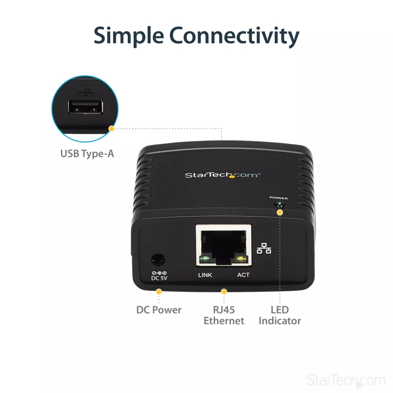 StarTech.com 10/100Mbps Ethernet to USB 2.0 võrk LPR Print Server