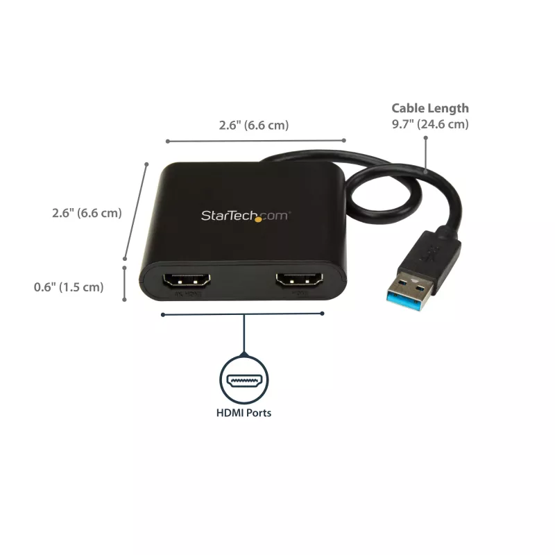 StarTech.com USB 3.0 – kahe HDMI-ga adapter, USB – 2x HDMI monitorimuundur Windowsile (ei toeta macOS/ChromeOS/Linuxit) – TAA