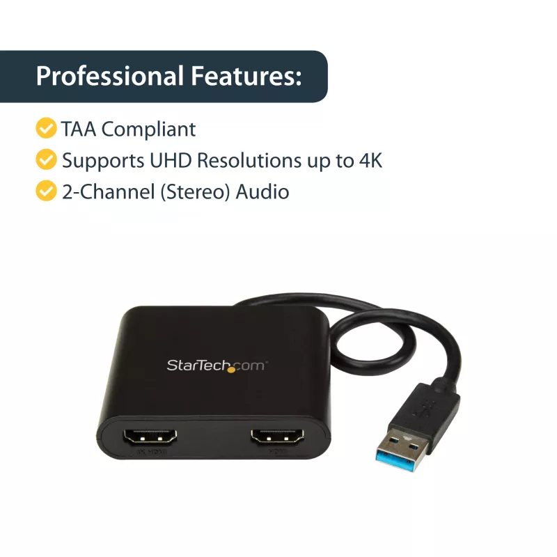 StarTech.com USB 3.0 – kahe HDMI-ga adapter, USB – 2x HDMI monitorimuundur Windowsile (ei toeta macOS/ChromeOS/Linuxit) – TAA