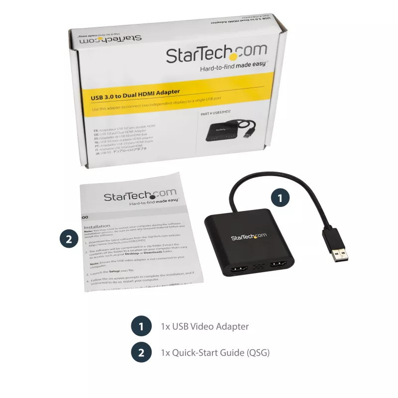 StarTech.com USB 3.0 – kahe HDMI-ga adapter, USB – 2x HDMI monitorimuundur Windowsile (ei toeta macOS/ChromeOS/Linuxit) – TAA