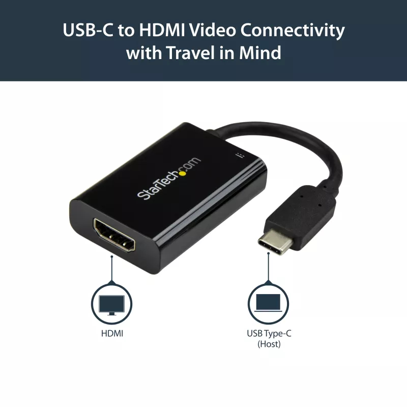 StarTech.com USB C-HDMI 2.0 adapter toiteedastusega - 4K 60Hz USB-C HDMI-ekraani videomuundur - 60W PD läbiv laadimisport - Thunderbolt 3 ühilduv - Must