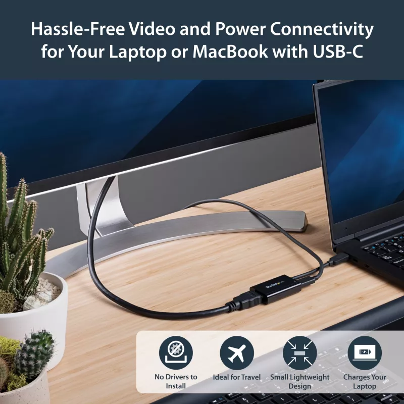 StarTech.com USB C-HDMI 2.0 adapter toiteedastusega - 4K 60Hz USB-C HDMI-ekraani videomuundur - 60W PD läbiv laadimisport - Thunderbolt 3 ühilduv - Must