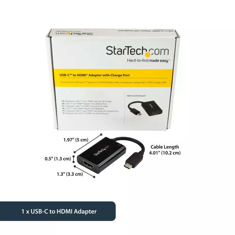 StarTech.com USB C-HDMI 2.0 adapter toiteedastusega - 4K 60Hz USB-C HDMI-ekraani videomuundur - 60W PD läbiv laadimisport - Thunderbolt 3 ühilduv - Must
