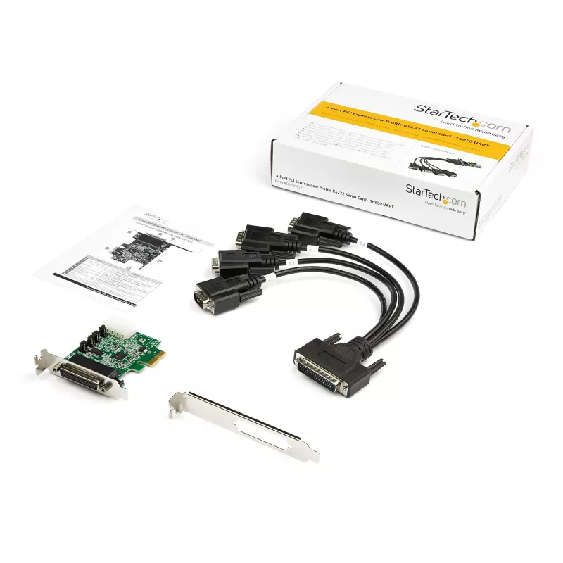 StarTech.com 4-pordiline PCI Express RS232 jadaliidese adapterkaart – PCIe RS232 jadahosti kontrollerkaart – PCIe jadaliidesele DB9 – 16950 UART – madala profiiliga laienduskaart – Windows/Linux – TAA