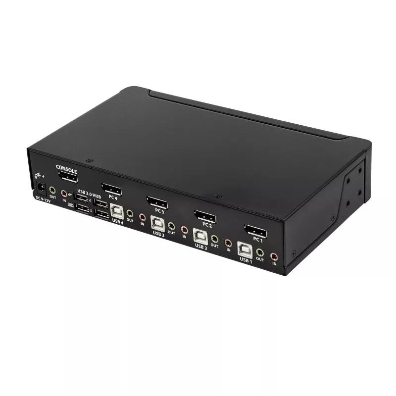 StarTech.com 4-pordiline DisplayPort KVM-lüliti - 4K 60Hz - üks ekraan - kahe pordiga UHD DP 1.2 USB KVM-lüliti integreeritud USB 2.0 jaoturi ja heliga - Dell, HP, Apple, Lenovo - TAA-ga vastavuses