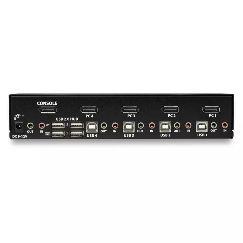 StarTech.com 4-pordiline DisplayPort KVM-lüliti - 4K 60Hz - üks ekraan - kahe pordiga UHD DP 1.2 USB KVM-lüliti integreeritud USB 2.0 jaoturi ja heliga - Dell, HP, Apple, Lenovo - TAA-ga vastavuses