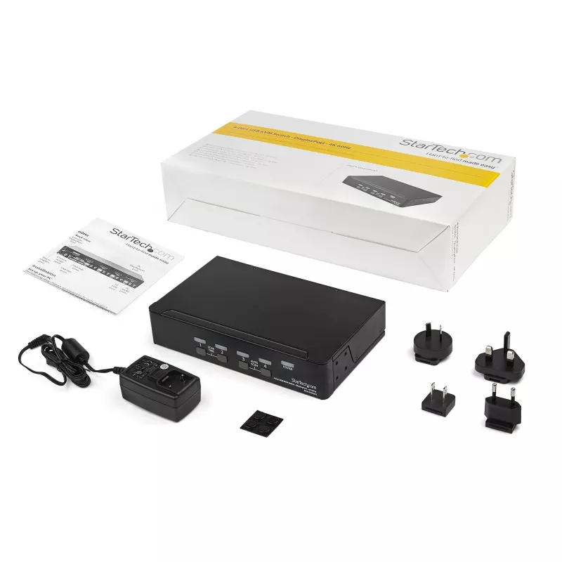 StarTech.com 4-pordiline DisplayPort KVM-lüliti - 4K 60Hz - üks ekraan - kahe pordiga UHD DP 1.2 USB KVM-lüliti integreeritud USB 2.0 jaoturi ja heliga - Dell, HP, Apple, Lenovo - TAA-ga vastavuses