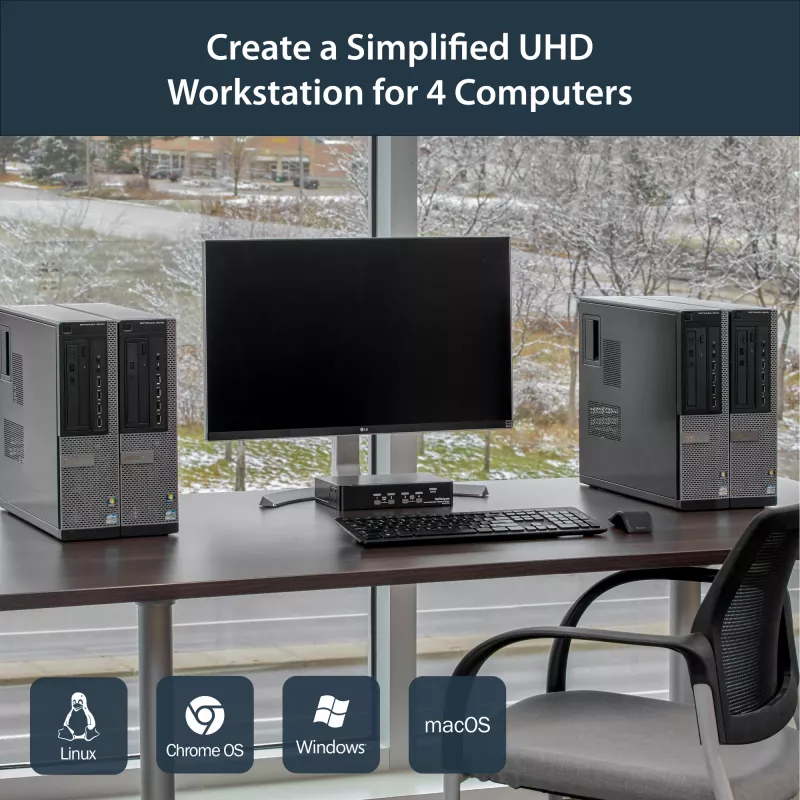 StarTech.com 4-pordiline DisplayPort KVM-lüliti - 4K 60Hz - üks ekraan - kahe pordiga UHD DP 1.2 USB KVM-lüliti integreeritud USB 2.0 jaoturi ja heliga - Dell, HP, Apple, Lenovo - TAA-ga vastavuses