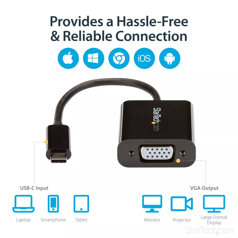 StarTech.com USB-C VGA adapter - must - 1080p - videomuundur MacBook Pro jaoks - USB C VGA kuvaadapter - täiendatud versioon on CDP2VGAEC