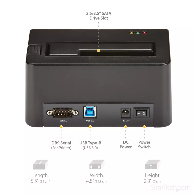 StarTech.com Single Bay Hard Drive Eraser, Standalone HDD/SSD Sanitizer, USB 3.0 to SATA II (3 Gbps), 9 Erase Modes, LCD Display, Secure Erase Hard Disk Sanitizer Dock, DB-9 Printer Port, TAA Compliant