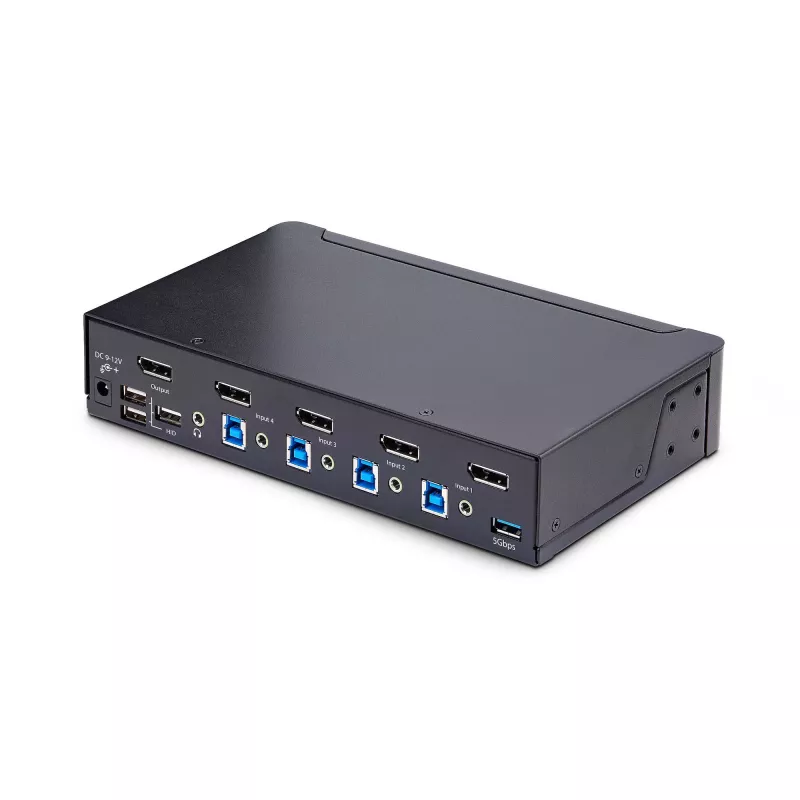 StarTech.com 4-pordiline DisplayPort KVM-lüliti, 8K 60Hz / 4K 144Hz, üks kuvar, DP 1.4, 2x USB 3.0 porti, 4x USB 2.0 HID-porti, nupp- ja kiirklahvivahetus, TAA-vastav – OS-sõltumatu, metallkorpus