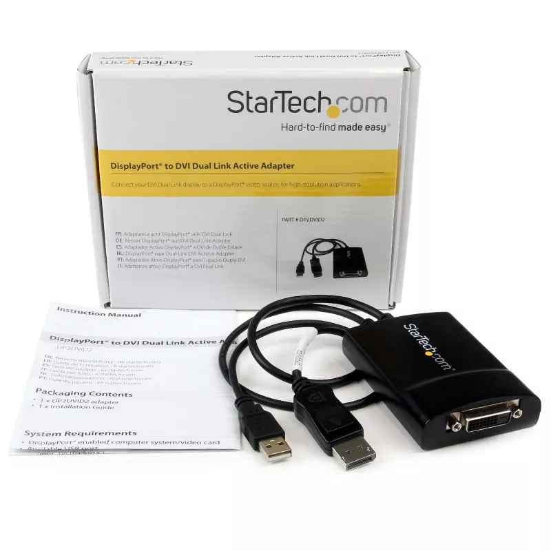 StarTech.com DisplayPort DVI Dual Link aktiivne adapter - DisplayPort DVI-D adapter videomuundur 2560x1600 60 Hz - DP 1.2 DVI monitorile - USB-toide - lukustuv DP-pistik