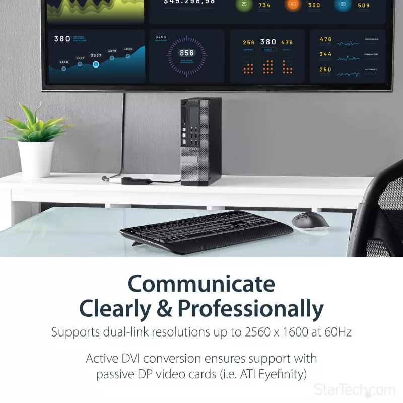 StarTech.com DisplayPort DVI Dual Link aktiivne adapter - DisplayPort DVI-D adapter videomuundur 2560x1600 60 Hz - DP 1.2 DVI monitorile - USB-toide - lukustuv DP-pistik