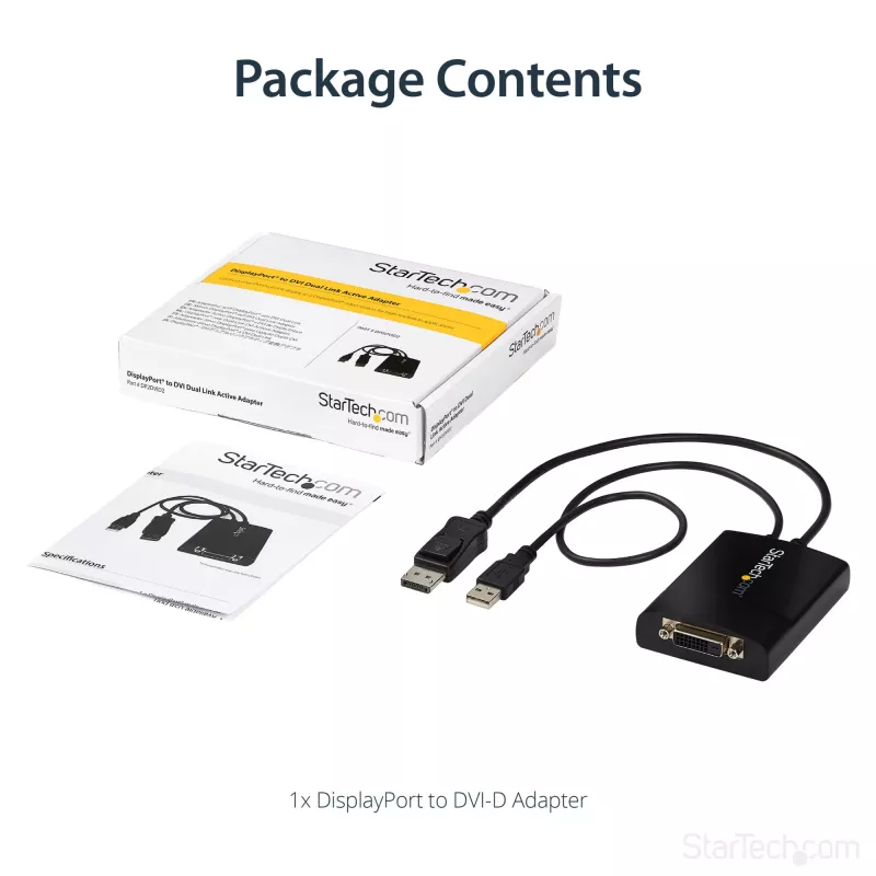 StarTech.com DisplayPort DVI Dual Link aktiivne adapter - DisplayPort DVI-D adapter videomuundur 2560x1600 60 Hz - DP 1.2 DVI monitorile - USB-toide - lukustuv DP-pistik