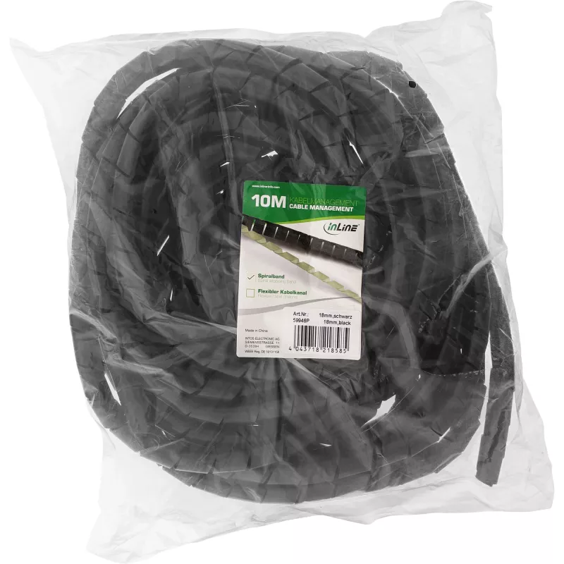 Spiral kaabel Wrap InLine 10 m, must, 18 mm läbimõõt, 1,8 cm paksus