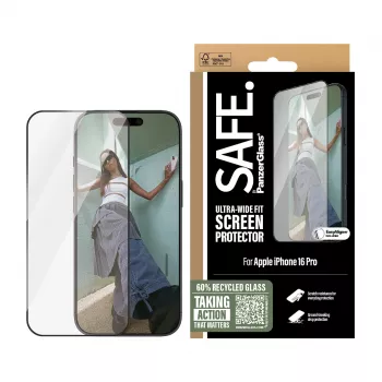 PanzerGlass SAFE. by ® ekraanikaitse musta raamiga iPhone 16 Pro | ülilai sobivus