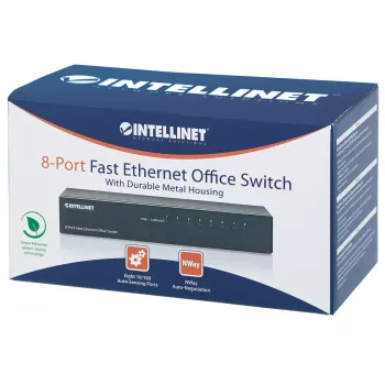 Intellinet 8-pordine kiire Etherneti kontorikommutaator, lauaarvuti suurus, metallist, IEEE 802.3az (energiasäästlik Ethernet), karp