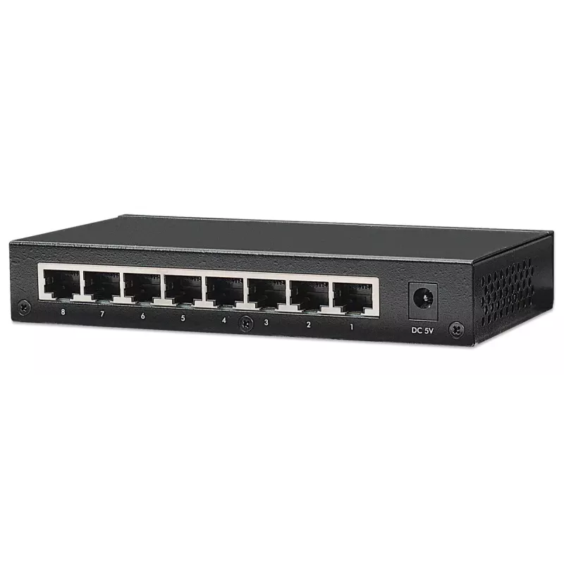 Intellinet 8-pordine kiire Etherneti kontorikommutaator, lauaarvuti suurus, metallist, IEEE 802.3az (energiasäästlik Ethernet), karp