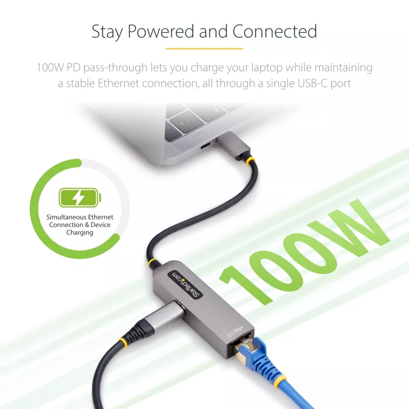 StarTech.com 2,5GbE USB-C Etherneti adapter, 100 W PD läbivool, NBASE-T NIC, USB 3.0 USB-C 2,5/1G mitme kiirusega võrk, Thunderboltiga ühilduv, Windows ja Mac