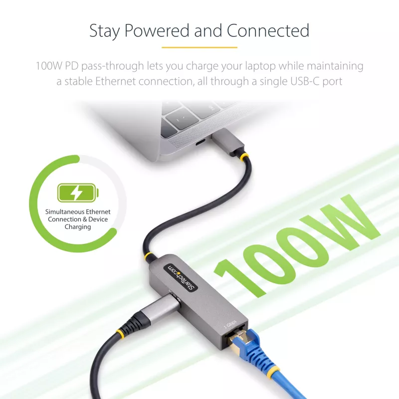 StarTech.com USB-C Etherneti adapter, NIC, 100 W PD läbipääs, USB 3.0 USB-C 1 Gbps mitme kiirusega võrguadapter, Thunderbolti ühilduv, Windows ja Mac