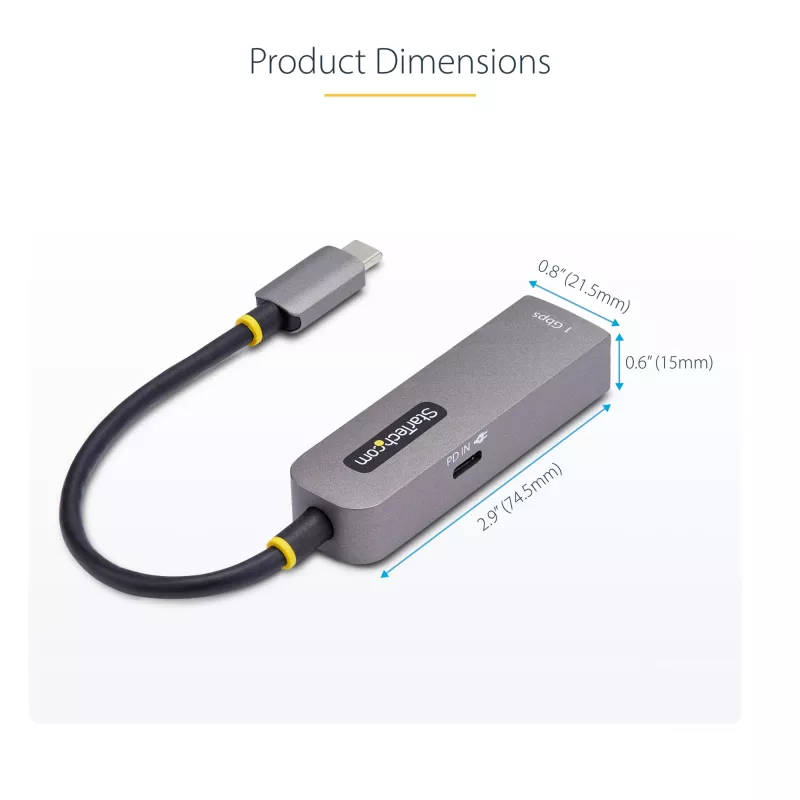 StarTech.com USB-C Etherneti adapter, NIC, 100 W PD läbipääs, USB 3.0 USB-C 1 Gbps mitme kiirusega võrguadapter, Thunderbolti ühilduv, Windows ja Mac