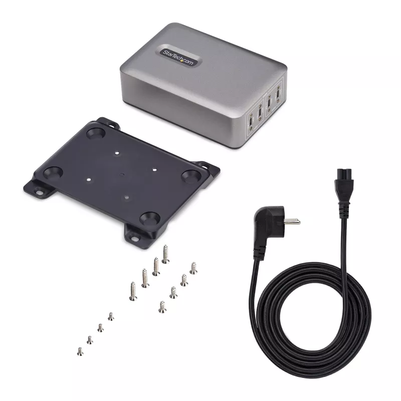 StarTech.com 4-pordiline mitme seadme USB-C laadija, 240 W kokku, üksik port 140 W EPR, PD 3.1, kruvilukustuvad pordid, nõupidamisruumid, kronstein pinnale paigaldamiseks kaasas
