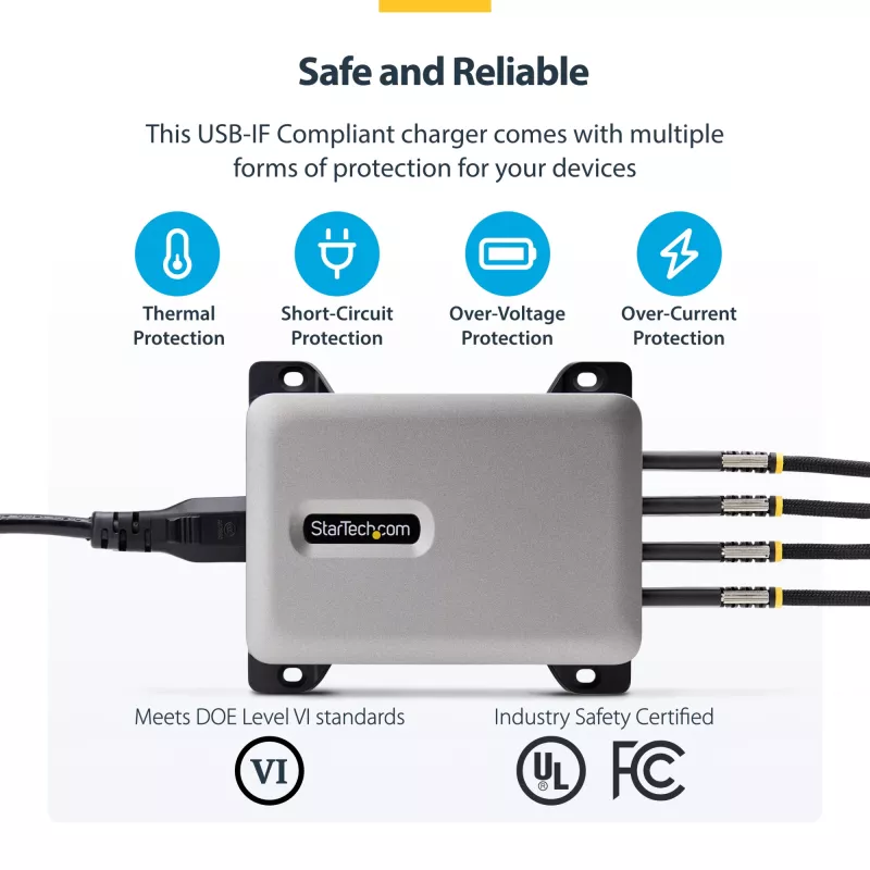 StarTech.com 4-pordiline mitme seadme USB-C laadija, 240 W kokku, üksik port 140 W EPR, PD 3.1, kruvilukustuvad pordid, nõupidamisruumid, kronstein pinnale paigaldamiseks kaasas