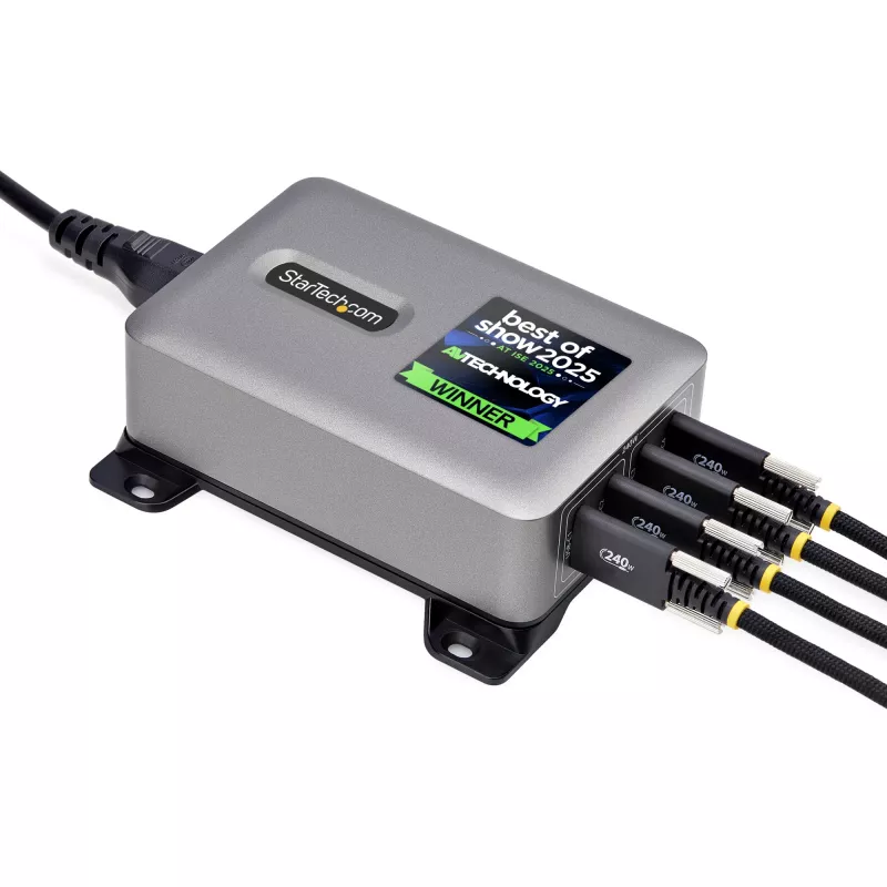 StarTech.com 4-pordiline mitme seadme USB-C laadija, 240 W kokku, üksik port 140 W EPR, PD 3.1, kruvilukustuvad pordid, nõupidamisruumid, kronstein pinnale paigaldamiseks kaasas