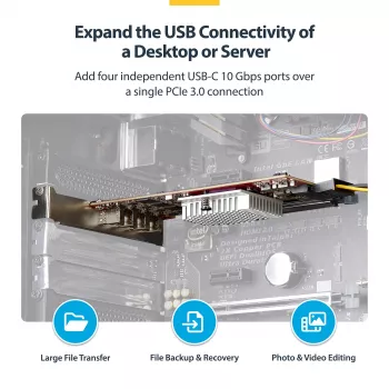 StarTech.com 4-pordiline USB USB-C PCIe-kaart, USB 3.2 10 Gbps, USB-C PCI Express-laienduskaart, 4 sõltumatut USB-kontrollerit, Windows/Linux/macOS, TAA-ühilduv